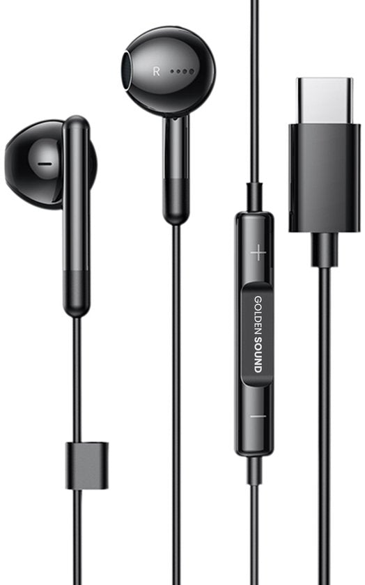Écouteurs filaires Golden Sound - avec microphone - Connecteur USB-C - Noir