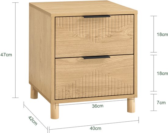SoBuy Table de chevet avec 2 tiroirs, table d'appoint pour chambre ou salon, naturel, 40 x 42 x 47 cm FBT166-N