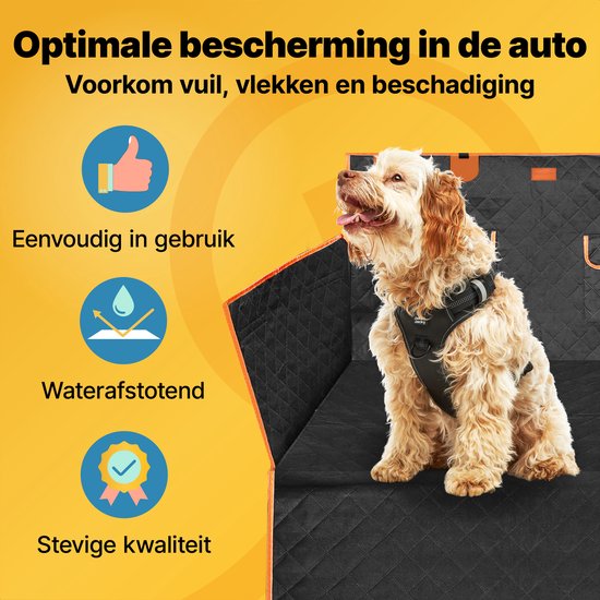 Jake and Jacky Dog Blanket Car Trunk - Couverture de voiture pour chien - Housse de protection - Avec sac de rangement et autorisation - Noir/Orange