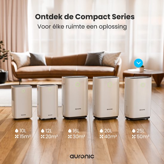 Déshumidificateur Auronic - Série compacte - 25L par jour - Fonction Lavage-Séchage - Chambre à coucher, salle de bain et salon - Blanc