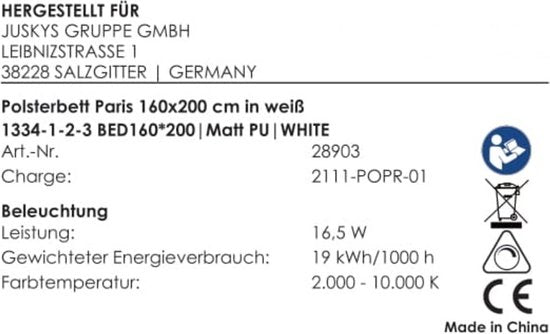 Lit capitonné Paris - 160 x 200 cm - Blanc - Eclairage LED