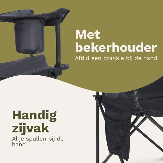TRVLMORE Chaises de camping XXL - pliables - 2-Pack - Capacité de charge 160KG - Sac de transport inclus - Chaise pliante - Chaise de pêche - Chaise de camping - Chaise pliante - Gris