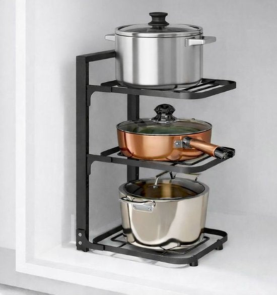 Ceruzo Support réglable pour casseroles et poêles - 3 niveaux - Gain de place - Acier au carbone - 23 x 27 x 43 cm
