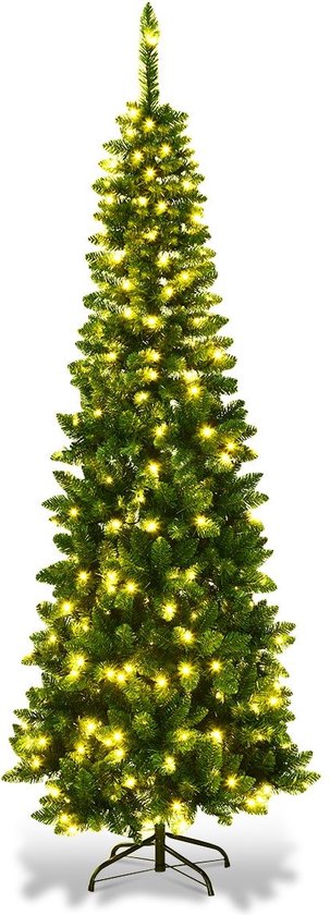 Sapin de Noël Coast en forme de crayon avec lumières LED blanc chaud et base en métal & - 200cm