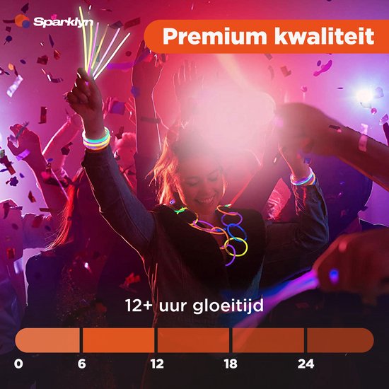 Sparklyn XXL Glow in the Dark Stick Set - 328pcs Glow sticks with accessories - Breaking sticks - Neon Party