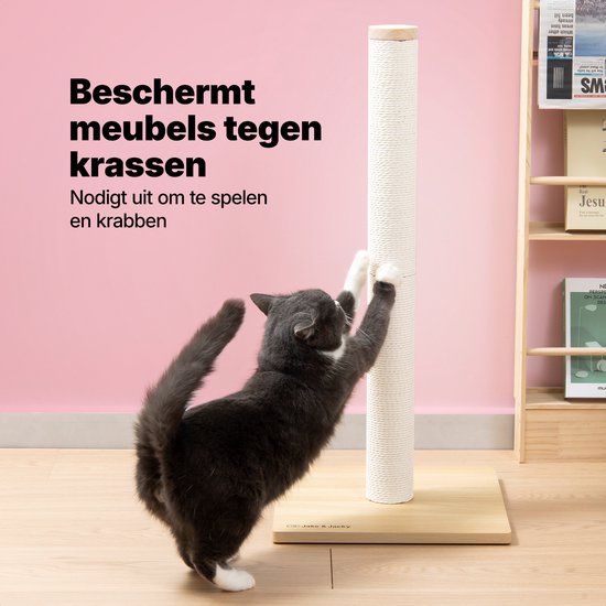 Jake and Jacky Scratching Post Wood - Griffoir en bois pour chats - avec corde en papier - Meuble à griffer - 80 cm