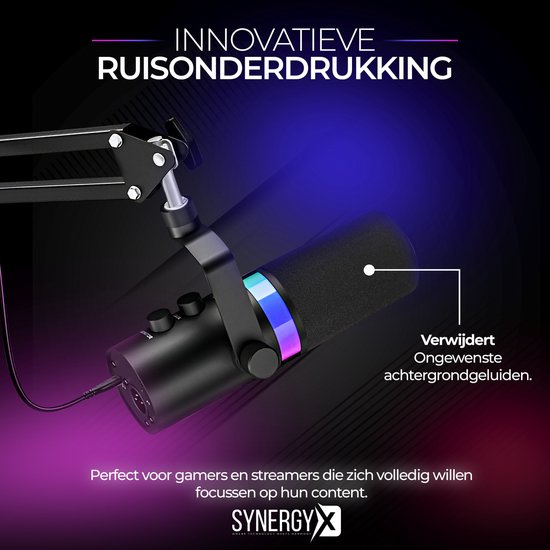 SynergyX SonicFlex Pro ll Microphone - Microphone de jeu USB avec bras XC7 - PC Gaming - Convient pour PC/PS4/PS5 - RGB - Podcast - Gaming - Streaming - Noir