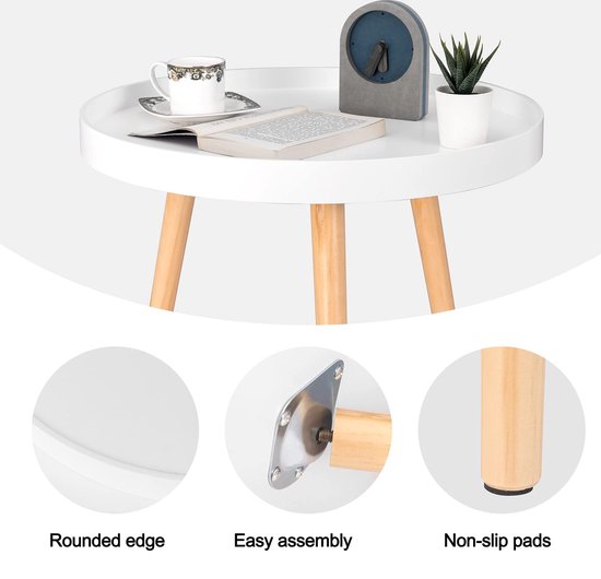 Rootz Table d'appoint - Support de café - Table de chevet - Accent de salon - Support de salon - Table d'appoint - Blanc - 50 x 44 cm (ø x H)