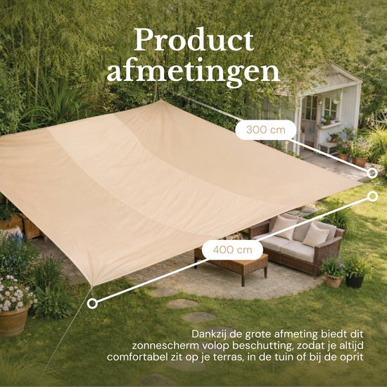 O'DADDY® Toile d'ombrage 4x3m Rectangle - Voile solaire - Filet d'ombrage - Store avec matériel de fixation - Imperméable - Protection solaire UV30 - Beige