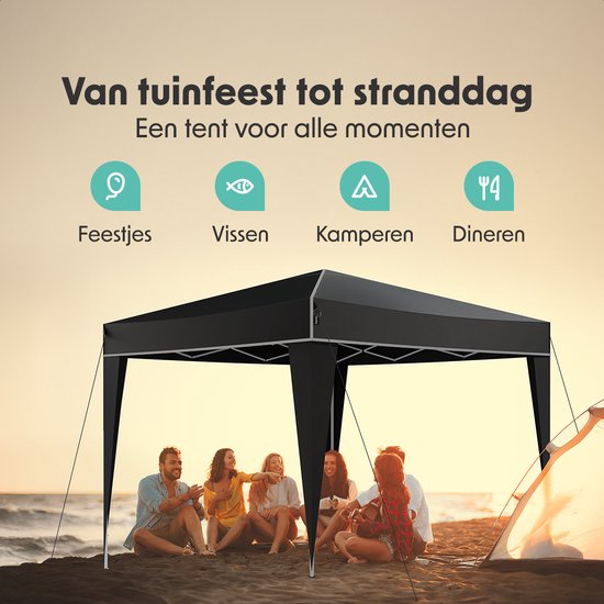 LifeGoods Party Tent Plus - Tente pliante - 3x3 m - Montage facile - Armature renforcée - Imperméable - Sac de transport - Noir