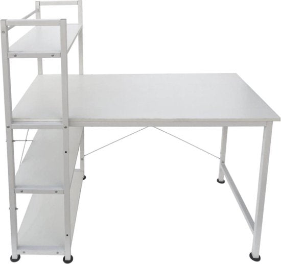 Bureau table informatique Stoer - 3 étagères de rangement - moderne industriel blanc - métal bois