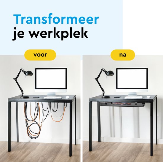 BRASQ Chemin de câbles universel Noir pour dessous de bureau - Comprend des rangements de câbles - Gestion des câbles