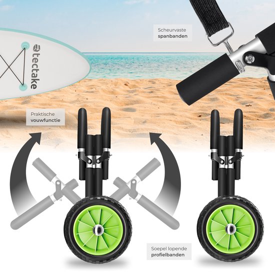 tectake® Chariot de transport pliable pour planche de surf - Espace pour 1 planche - Chariot pour planche de SUP gonflable - Chariot pour canoë ou kayak gonflable - Buggy pour Stand-up Paddle ou planche de surf