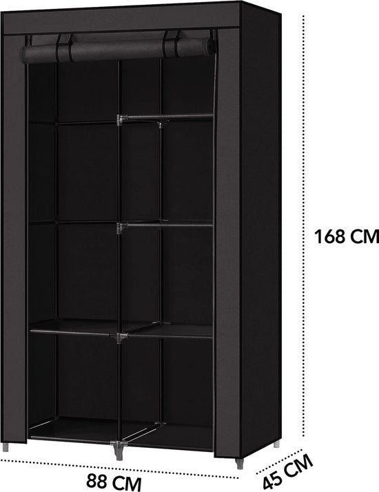Brixy Wardrobe - Wardrobe - Armoire - Pliable - Armoire pliante en tissu - Armoire de camping - 88 x 45 x 168 cm - Noir
