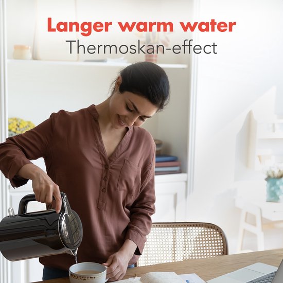 KitchenBrothers Bouilloire - Électrique - 1,7 litre - Avec filtre à calcaire - Double paroi - Cool-touch - Noir