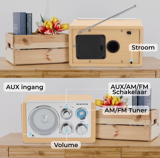Denver Radio FM portable - Rétro - Fonctionne sur piles ou secteur - Radio de cuisine - AM - FM - TR63 - Bois