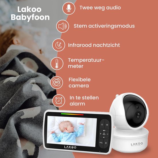 Lakoo PRO 5 Babyphone - avec caméra et écran - 1080p Full HD - Moniteur 5 pouces