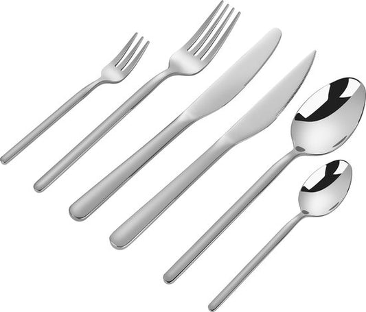 Deleca 6 Person Luxury Stainless Steel Cutlery Set Amor (36 pieces) - Spoons, Knives, Forks, Steak Knives & Pastry Forks - Lave-vaisselle - Silver Design Cutlery - 18/0 Stainless Steel