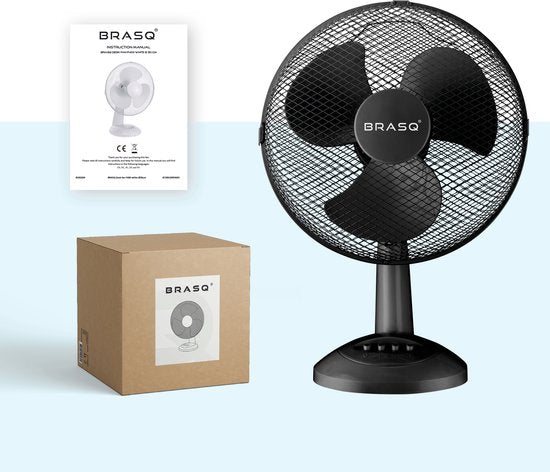 BRASQ Ventilateur de table - 30 cm - Noir - 3 vitesses - Ventilateur de table - 40 watts
