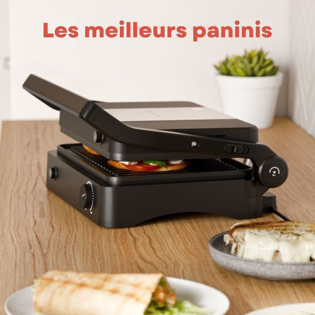 Appareil à griller KitchenBrothers - Plaques de gril amovibles - Gril à panini - 3 réglages de hauteur - Fer à toasti - 2000W - Noir