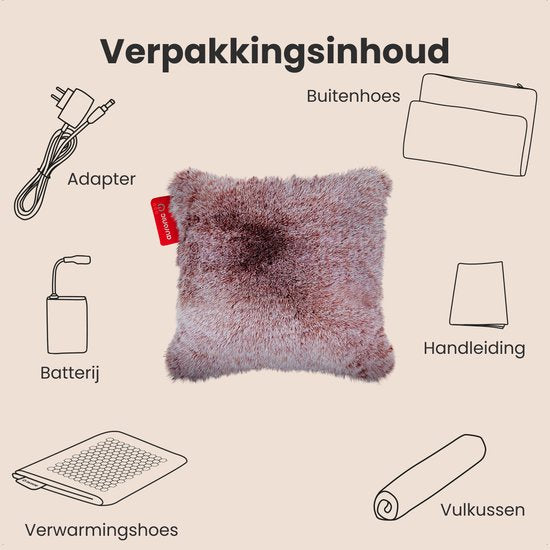 Auronic Heat Pillow - Teddy - 45x45 - Sans fil - Rechargeable - Oreiller électrique - Infrarouge - Rose