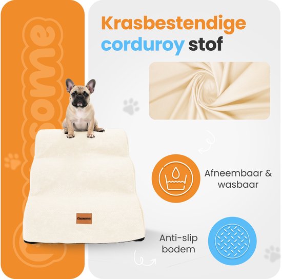 Pawesome - Marchepieds pour chiens - Marchepieds pour chiens - 3 marches - 40 x 60 x 40 - très solide et confortable - matière 30D - Beige