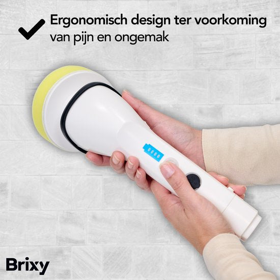 Brosse de nettoyage électrique Brixy - Brosse à récurer extensible - Sans fil - 8 accessoires - Brosse à récurer - Blanc