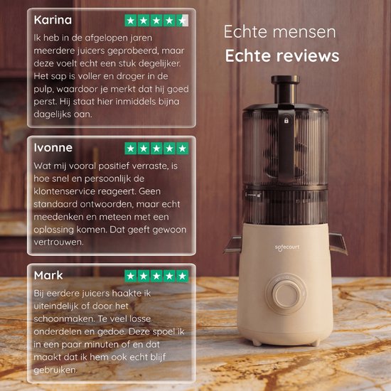 Safecourt Kitchen Slow Juicer XXL - moteur puissant [Technologie de pré-coupe et de pression à froid] - nettoyage facile - sans BPA - juicer Beige
