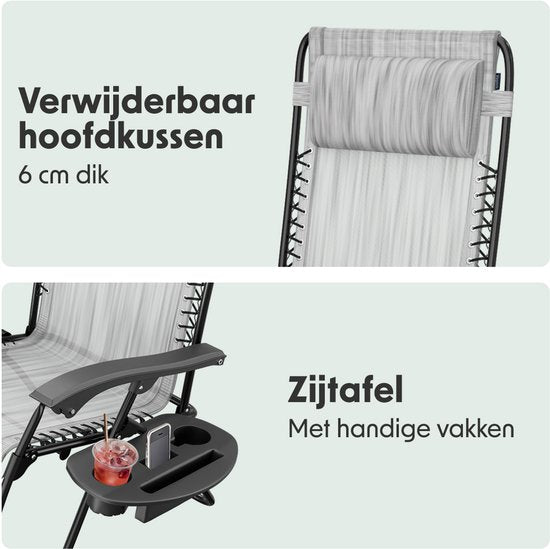 LifeGoods Fauteuil de jardin pliable - Chaise longue de jardin - 30°-90° réglable - Métal - Gris clair