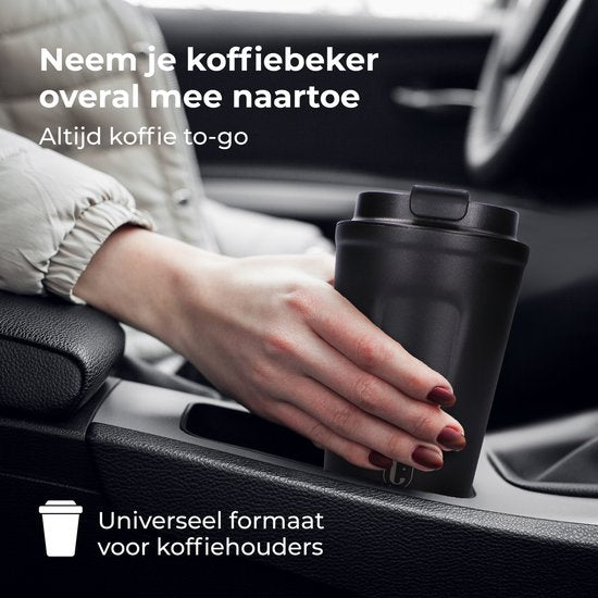 Mug thermos Castagnola - Tasse à café à emporter - Mug de voyage pour le café et le thé - Mug à thé - 380 ML - acier inoxydable - Noir