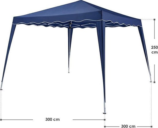 Vivara Party Tent - Pavillon - Facile à monter - Pliable - Imperméable - Avec sac de transport - 300 x 300 cm - Bleu