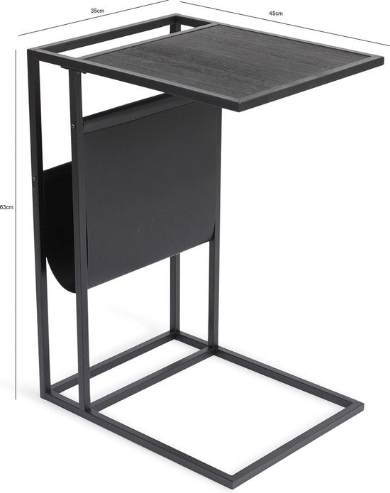 Lifa Living Porte-revues Manhattan Noir- Bois, Cuir Pu - Noir- 35x45x63 (LxLxH)