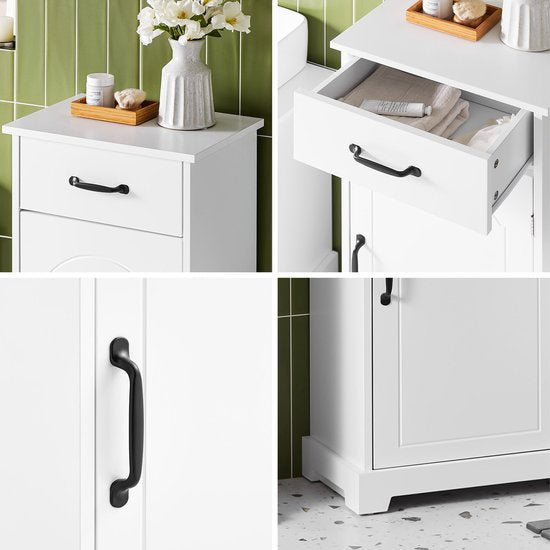 SoBuy Meuble de salle de bain, petit meuble de rangement avec tiroir, colonne de salle de bain en bois, meuble de toilette, résistant à l'humidité, blanc, 42 x 30 x 93 cm, BZR207-W