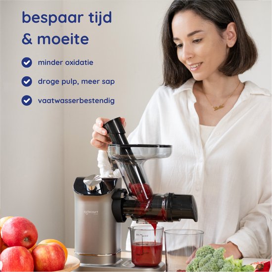 Safecourt Kitchen - Presse-agrumes lent - 700 ml & pressage à froid - avec moteur silencieux et anti-goutte - pour des jus de fruits et de légumes frais - plastique gris