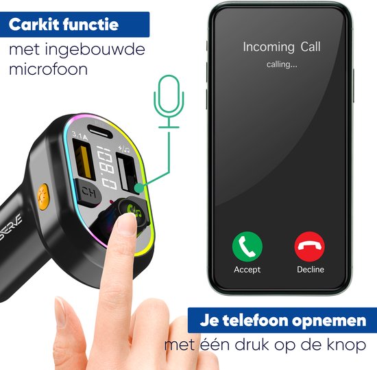 Serve Bluetooth Receiver Car - FM Transmitter - 25W Super-fast Charging - Car Car Charger USB-C Fast Charger