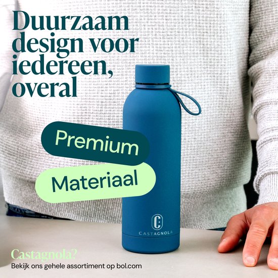 Bouteille d'eau Castagnola - Bouteille à boire en acier inoxydable 500 ML - Thermos en acier - Bouteilles à boire pour adultes - Double paroi - Bleu vif