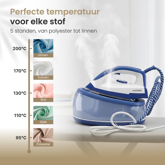 Vapore Fer à vapeur avec générateur de vapeur - 8 Sec Warm-up - 2400W - 5 Bar - 2.3L Tank - 57 Min Steam - Iron with Station - Ceramic Sole Plate