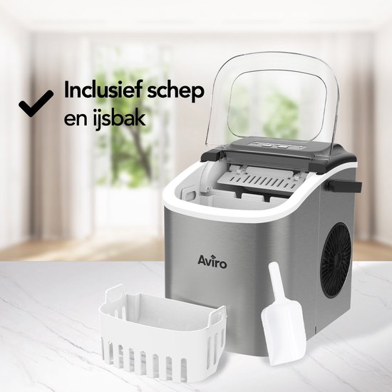 Machine à glaçons Aviro - 1.3L - Avec pelle à glace - Fonction auto-nettoyante - 12KG / 24U - 9 Cubes / 6 Min - Silver