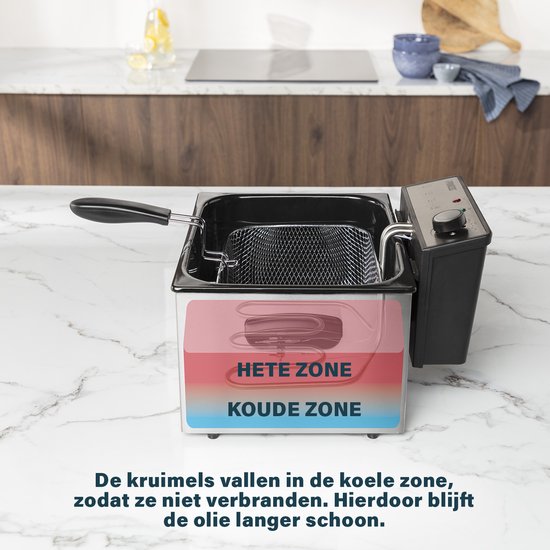 Princess Fryer 185000 - Grande friteuse - 1 grand et 2 petits paniers - 5 litres - 3270W - Hublot de visualisation - Zone froide - Filtre anti-odeurs