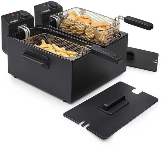 Princess Double Fryer 183028 - Capacité 2 x 3 litres - Zone froide - 3600W - 2x thermostat réglable - Noir