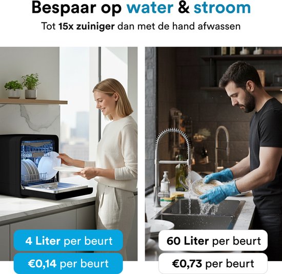 Joula Mini lave-vaisselle avec réservoir d'eau - 8 programmes de lavage - 5 couvercles - Petit lave-vaisselle étroit à poser - Camping - Noir