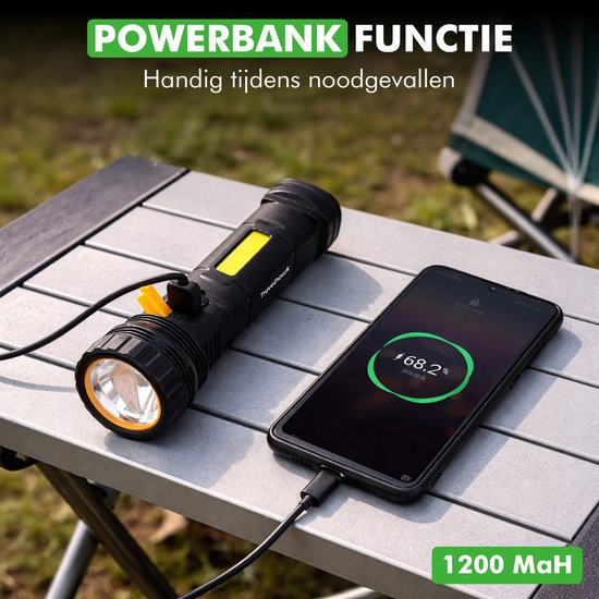 Travelhawk Flashlight - Lampe de poche Led - Lampe de poche militaire - Lampe de poche à batterie - 1000 Lumens - Panneau solaire - Étanche - Noir