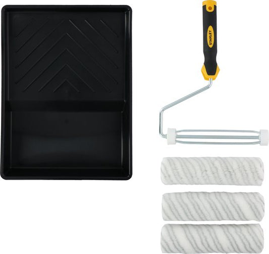 STANLEY Set de rouleaux à peinture - 230mm - 3x rouleau, 1x support, 1x bac à peinture - Pour surfaces lisses