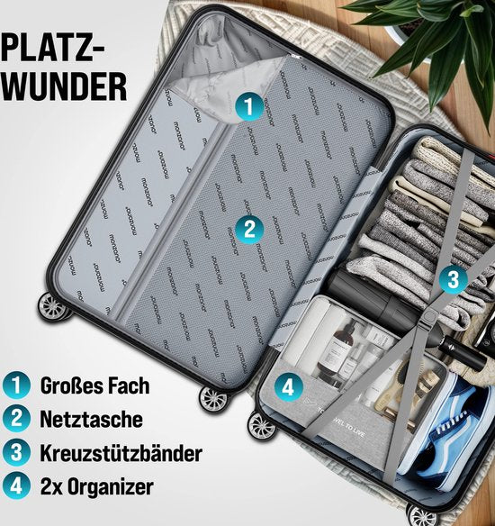 MONZANA 3-Piece Hardcase Suitcase - Valise M L XL Hand Luggage- Black