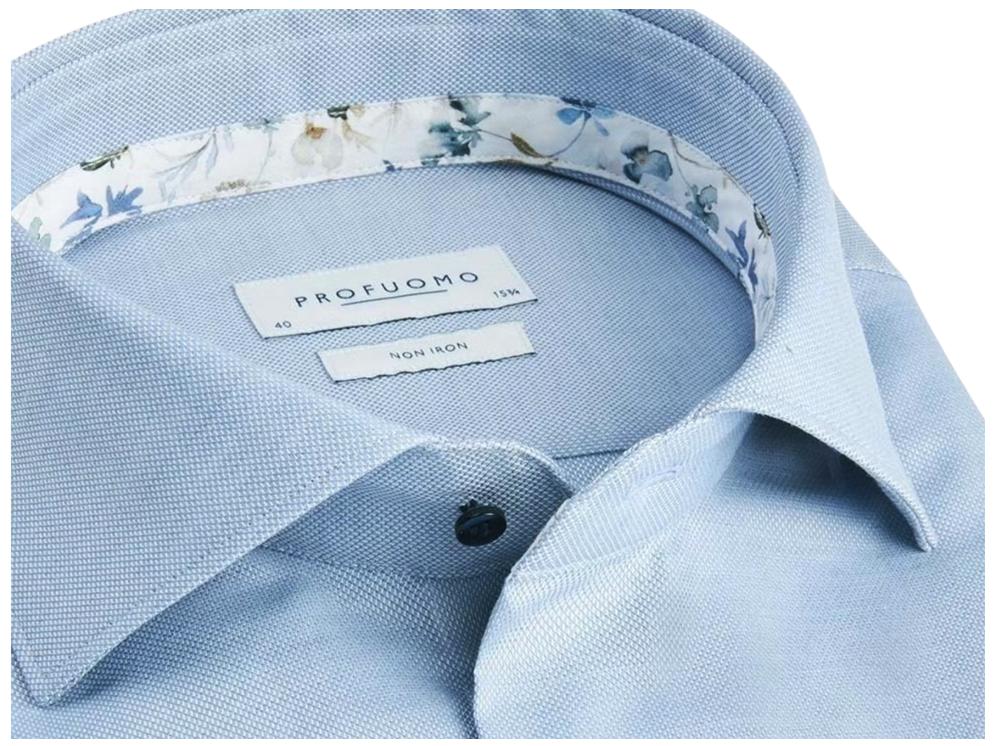 Profuomo - Chemise cintrée - Taille 40 et col découpé - Double poignets et tissage raffiné - Pour les occasions formelles et le travail - Coton bleu