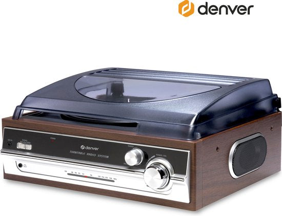 Denver Retro Record Player - Haut-parleurs intégrés - Radio FM - Fonction Auto-stop - AUX - Phono - VPR190