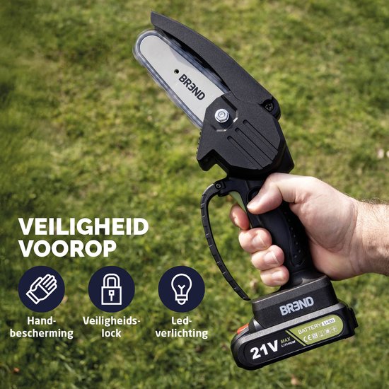 BREND BR-2236 Mini tronçonneuse électrique avec batterie et mallette de rangement - Scie d'élagage sans fil pour les branches et les bûches - 20 min de temps de coupe - Noir