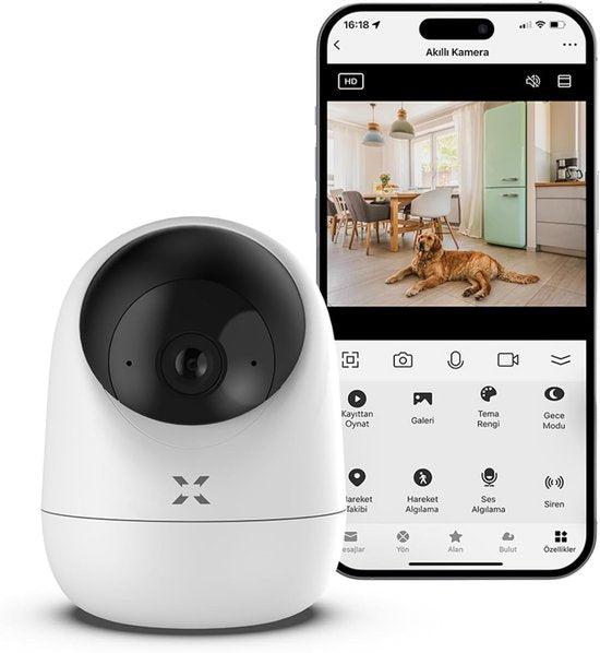 XENON Smart X7207 Caméra de sécurité intérieure - Caméra pour animaux de compagnie avec application - Caméras de sécurité - Caméra Wifi APP - Full HD 2MP - Détection de mouvement et de son - Caméra de surveillance