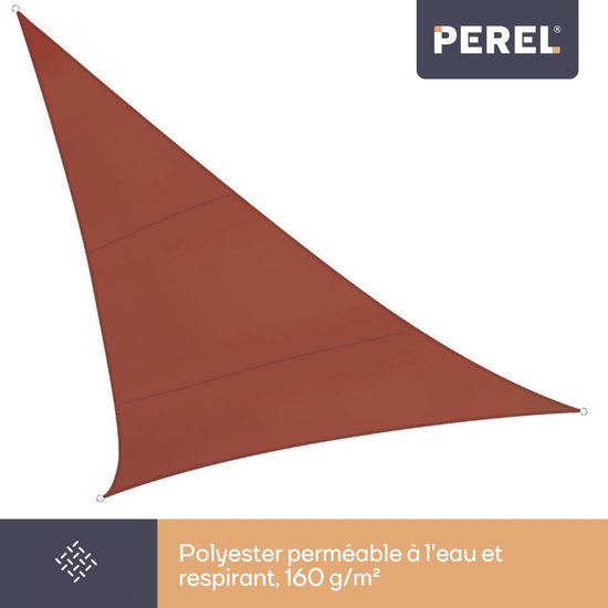 Perel Toile d'ombrage, hydrofuge, 3,6 x 3,6 x 3,6 m, 160 g/m², polyester, triangle, terracotta