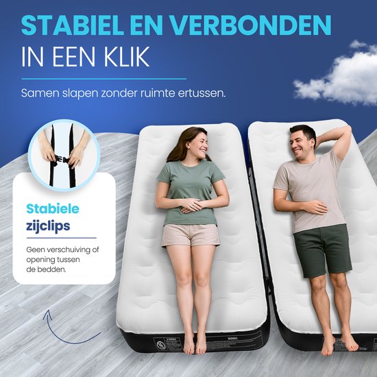 FLOAT Gemina - Lit gonflable 3en1 avec pompe électrique - 190x99x20 cm - Matelas gonflable ferme - Léger pour le camping - Deux matelas gonflables pour 1 personne